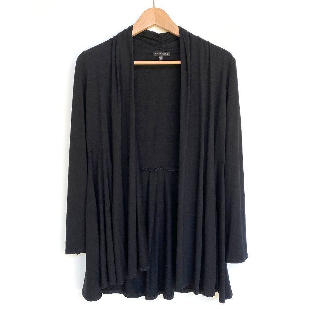 Eileen Fisher Black Open Front Viscose Jersey Cardigan XS